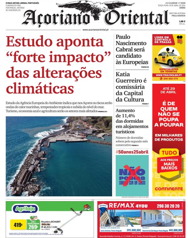 "Estudo aponta 'forte impacto' das alterações climáticas" é a manchete do Açoriano Oriental
